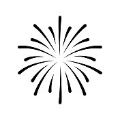 烟花。黑色爆竹图标为周年纪念，新年，庆祝，节日。白色平面设计。