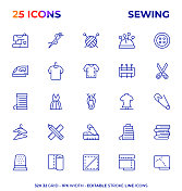 缝纫可编辑的笔画线图标系列