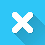 十字标记。蓝色背景上的图标-长阴影平面设计 十字标记。蓝色背景上的图标-长阴影平面设计