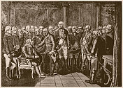 汉斯・约阿希姆・冯・齐滕将军(左边)正在接受普鲁士国王腓特烈二世的接见