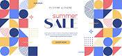 夏季销售网页横幅，几何抽象风格设计