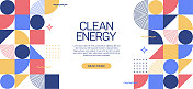 清洁能源相关网页横幅，几何抽象风格设计