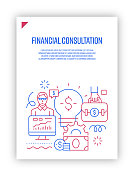 向量集合说明金融咨询概念。线条艺术风格的网页，横幅，海报，印刷等背景设计。矢量插图。