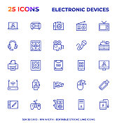 电子设备可编辑的笔画线图标系列 电子设备可编辑的笔画线图标系列