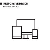 响应式设计线图标，轮廓矢量符号插图。