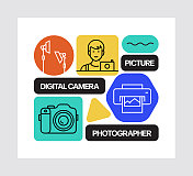 摄影概念,线条风格矢量插图 摄影概念,线条风格矢量插图