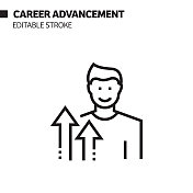 职业发展线图标,轮廓矢量符号插图。 职业发展线图标,轮廓矢量符号插图。