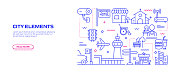 城市生活相关的现代线条风格矢量插图