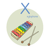 木琴矢量插图字母X大写或大写字母儿童学习实践ABC 木琴矢量插图字母X大写或大写字母儿童学习实践ABC