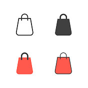 购物袋线，固体，平面和颜色矢量图标。可编辑的中风。像素完美。对于移动和网络。