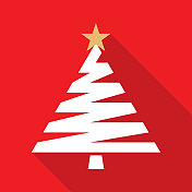 红色和白色丝带圣诞树图标