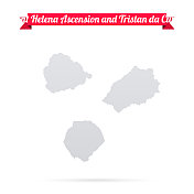 圣赫勒拿岛，阿森松岛和特里斯坦达库尼亚的地图在白色背景和红色横幅