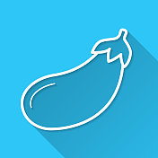 茄子。图标在蓝色背景-平面设计与长阴影