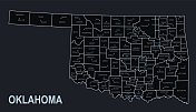 俄克拉何马州的扁平地图与城市反对黑色的背景