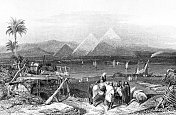尼罗河和金字塔在吉萨，埃及，克拉克森弗雷德里克斯坦菲尔德画-奥斯曼帝国19世纪