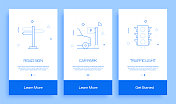 城市生活概念车载移动应用程序页面屏幕与线图标。用户体验，UI设计模板矢量插图