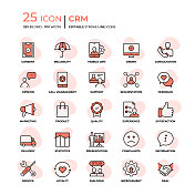 客户关系管理扁平风格的线条图标