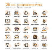 工程类型扁平样式线图标