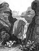 在约旦佩特拉的Siq上的凯旋门-奥斯曼帝国19世纪