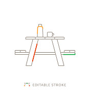 野餐桌多色线图标与可编辑的Stroke
