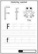 黑白矢量插图青蛙与字母F大写字母或大写字母的儿童学习练习ABC