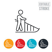 狗拉雪橇上的狗拉雪橇细线图标-可编辑的描边 狗拉雪橇上的狗拉雪橇细线图标-可编辑的描边