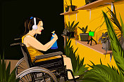 一名残疾妇女正在进行视频通话