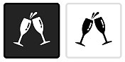 庆祝饮料图标上的黑色按钮与白色翻转