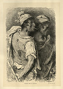 西班牙巴伦西亚的工人，抽烟，戴耳环，戴头巾，西班牙19世纪
