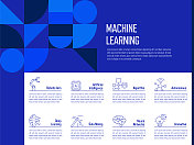 机器学习概念向量线信息图形设计与图标。8选项或步骤的介绍，横幅，工作流程布局，流程图等。