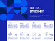 生态和环境概念矢量线信息图形设计图标。8选项或步骤的介绍，横幅，工作流程布局，流程图等。