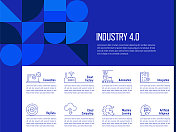 工业4.0概念矢量线信息图形设计图标。8选项或步骤的介绍，横幅，工作流程布局，流程图等。
