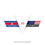 朝鲜对美国的股票例证。美国和朝鲜的国旗。