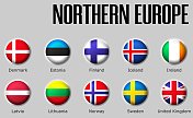 在光滑的球体上设置北欧旗帜，阴影上有名字