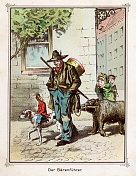 B?renführer，驯兽师，带着一只表演的熊和猴子，维多利亚时代，德国，19世纪