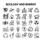 生态和能源相关的手绘矢量涂鸦图标集