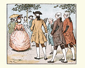 18世纪英格兰的富人和女人外出散步，伦道夫・凯迪克特插图