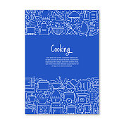 烹饪相关的对象和元素。手绘矢量涂鸦插图集合。封面，海报模板与不同的烹饪对象