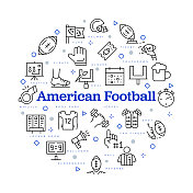 美式足球的概念。矢量设计与图标和关键字。 美式足球的概念。矢量设计与图标和关键字。