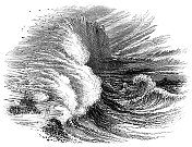 19世纪，暴风雨中的巨浪冲击着意大利海岸