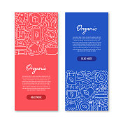 有机相关对象和元素。手绘矢量涂鸦插图集合。横幅模板与不同的有机相关对象 有机相关对象和元素。手绘矢量涂鸦插图集合。横幅模板与不同的有机相关对象