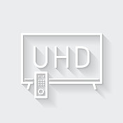 UHD电视。图标与空白背景上的长阴影-平面设计 UHD电视。图标与空白背景上的长阴影-平面设计