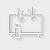 发送到电视。图标与空白背景上的长阴影-平面设计