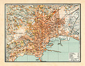 1898年意大利那不勒斯的古董地图