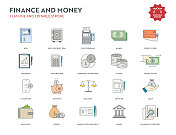财务和金钱平线图标设置与可编辑的Stroke