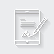 平板电脑上的电子签名。图标与空白背景上的长阴影-平面设计 平板电脑上的电子签名。图标与空白背景上的长阴影-平面设计