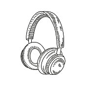 耳机手绘草图图标，矢量插图