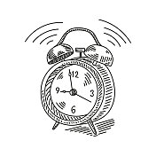 闹钟手绘草图图标，矢量插图