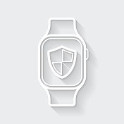 Smartwatch盾。图标与空白背景上的长阴影-平面设计