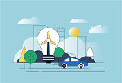汽车能源，绿色环保，城市照明，电灯。
